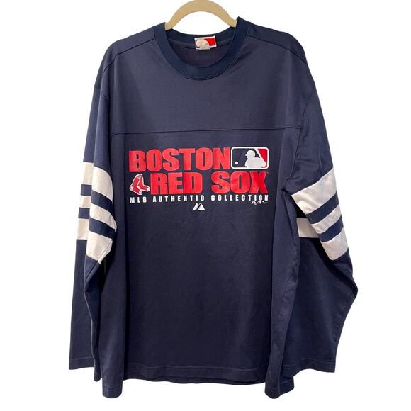 MLB Other - Vintage MLB Boston Red Sox Men's L Long Sleeve Warm Up Baseball Jersey Navy Blue